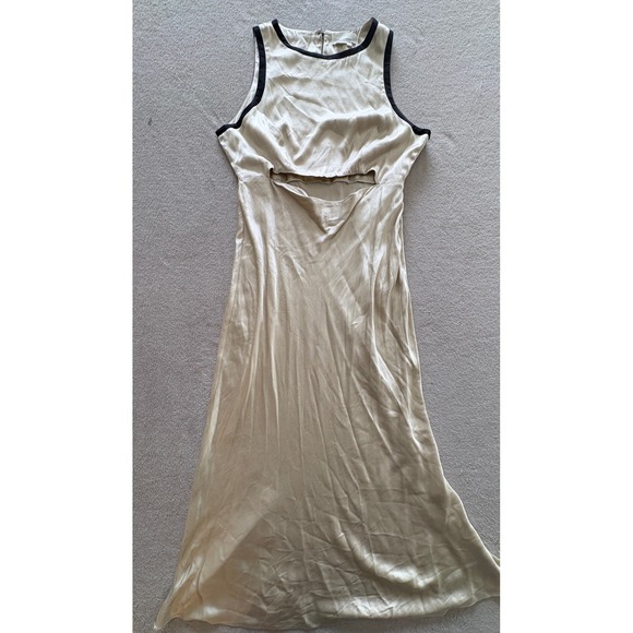 Anthropologie Dresses & Skirts - Anthropologie Champagne Gold Satin Cutout Maxi Dress Black Trim XL DR1544